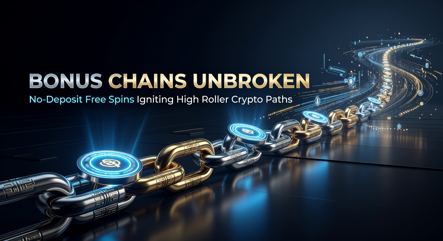 Vibrant slot reels spinning with crypto coins and bonus chains linking to VIP lounges, symbolizing the journey from free spins to high roller status
