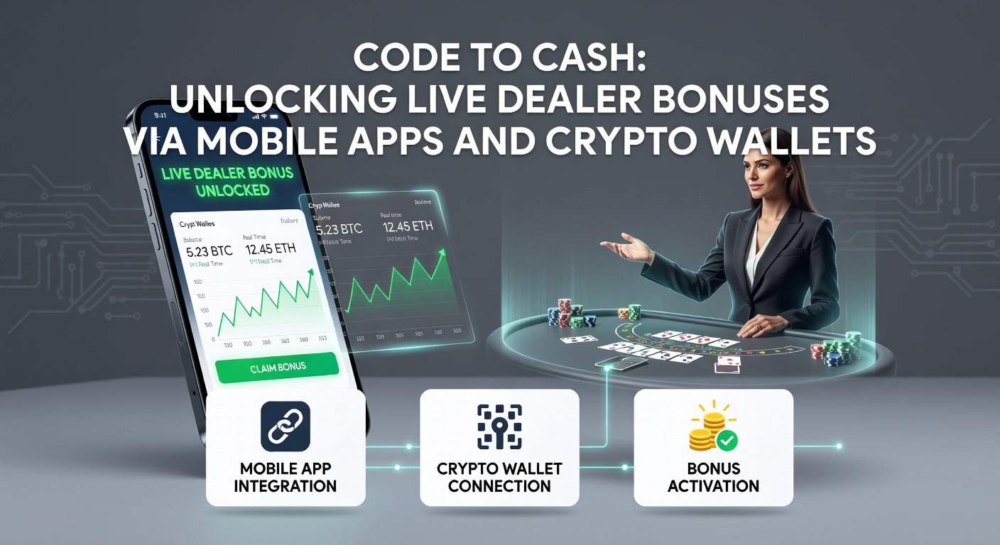 Crypto wallet interface connected to a mobile casino app, showing bonus unlock after promo code entry on a live dealer blackjack game