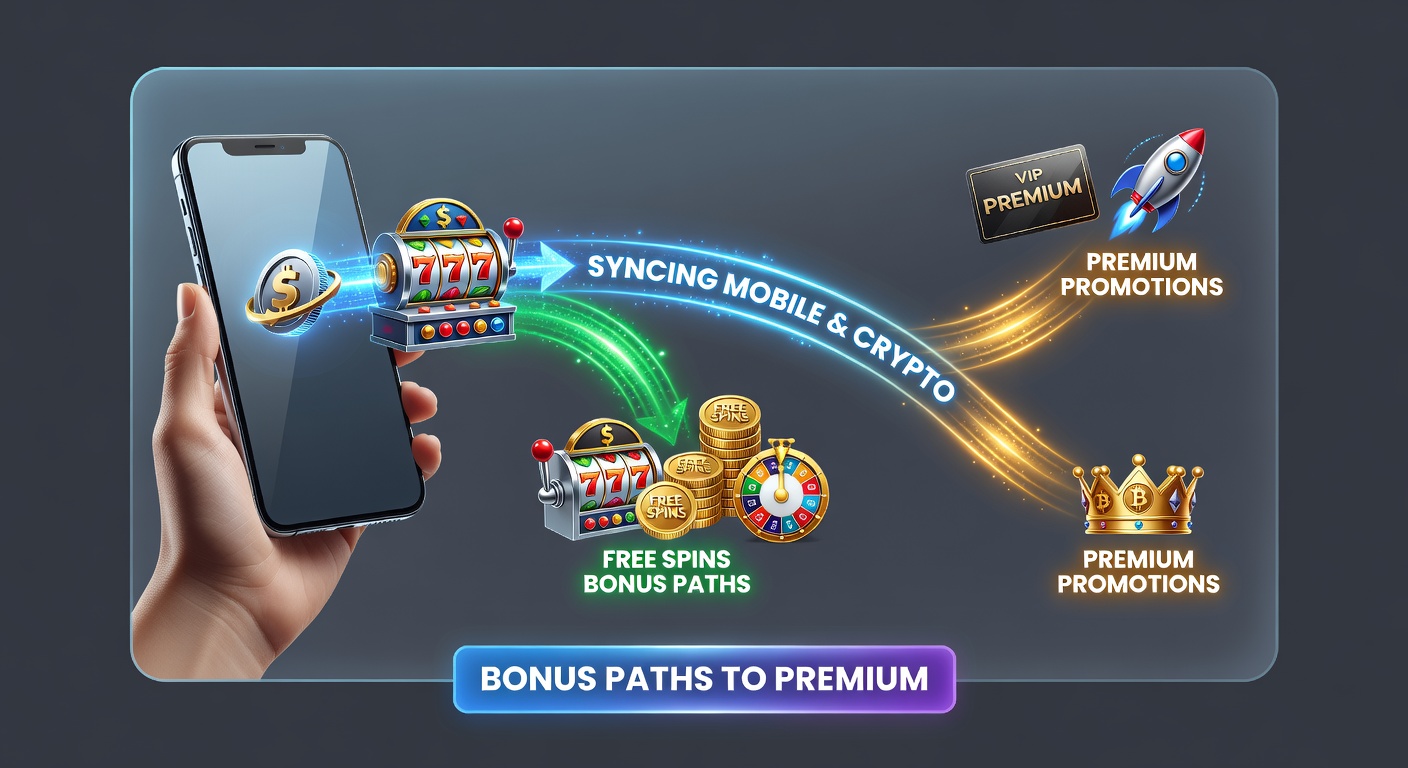 Crypto wallet interface synced with mobile casino dashboard showing bonus progression from free spins to VIP promotions