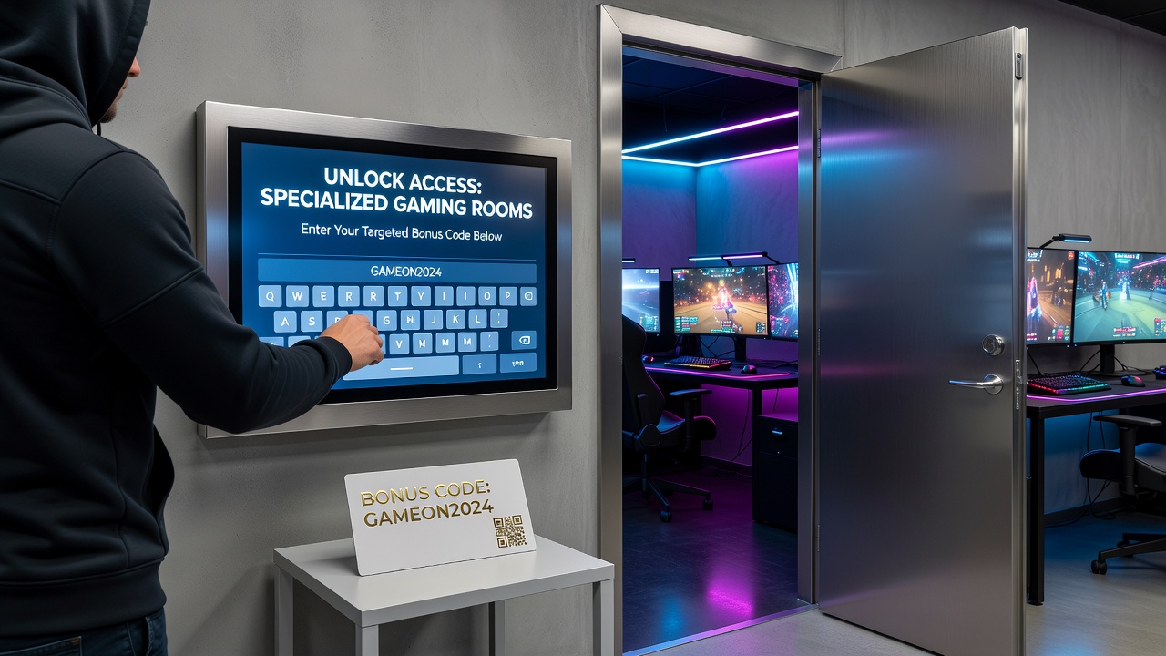 Players entering an exclusive high-stakes gaming room after successful bonus code verification